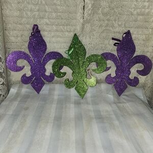 Glitter Fleur-de-Lis Ornaments - Purple & Green